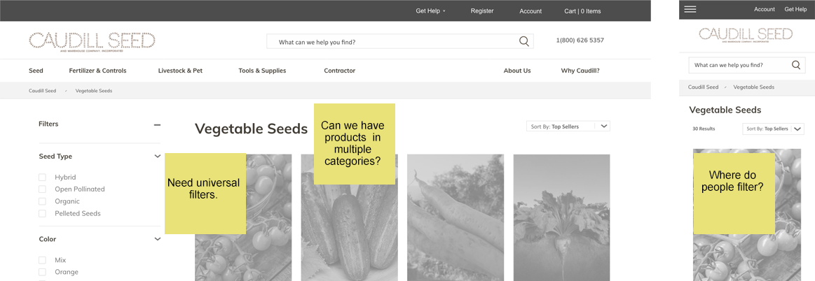 Caudill Seed PLP Wireframe - Notes