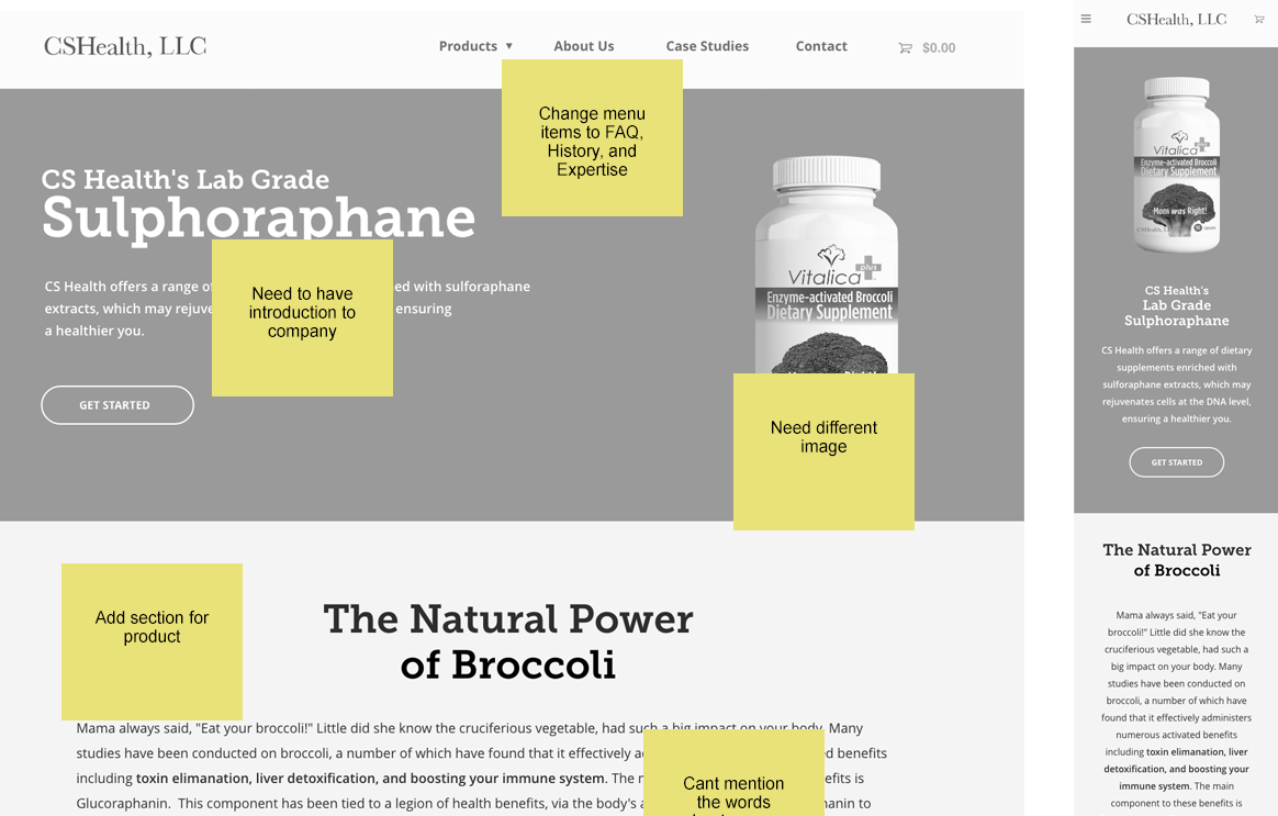 CS Health Hompage Wireframe - Notes