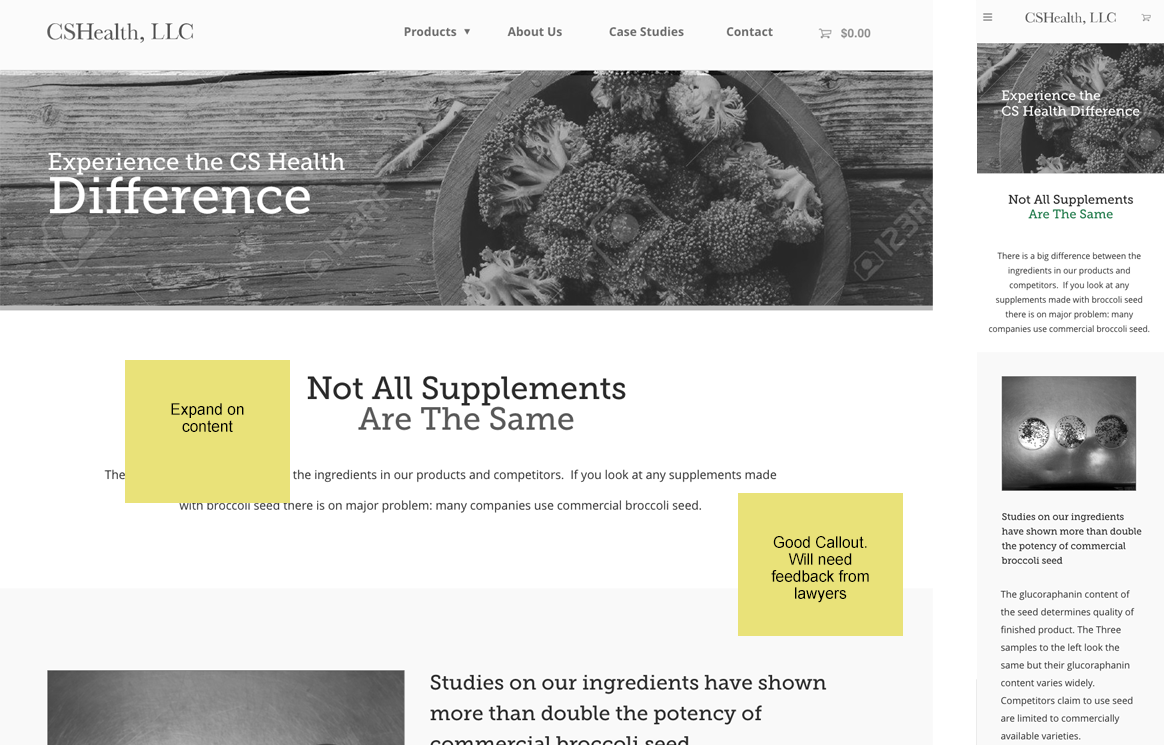 CS Health Landing Page - Notes